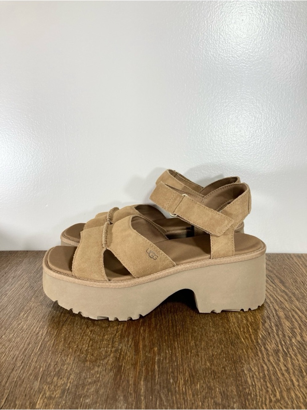 New Ugg New Heights Slingback Chunky Suede Sandal Women’s Various Sizes Chestnut - Picture 2 of 10